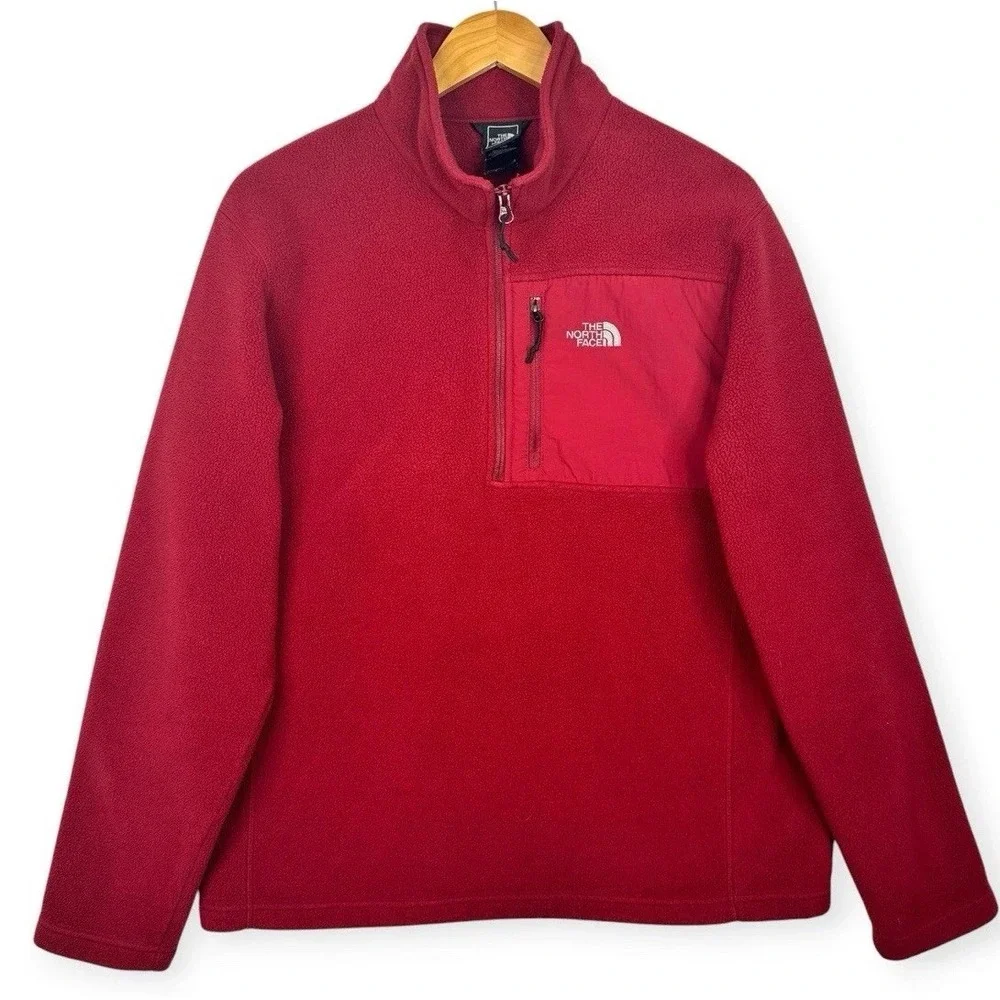 The North Face Red Fleece 1/4 Zip Pullover Mens L Chest Pocket Outdoor Gorpcore